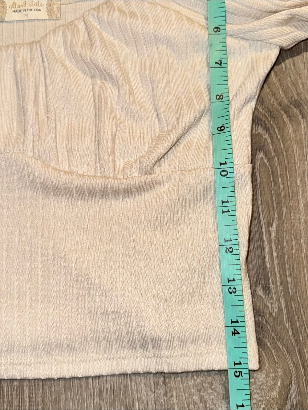 Altar'd State Beige Ribbed Long-Sleeve Crop Top Bell Sleeves stretchy M - Picture 7 of 9